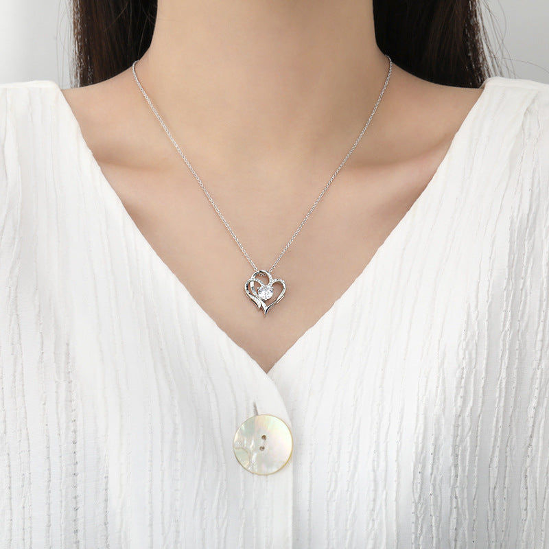 Zircon Double Love Necklace With Rhinestones Ins