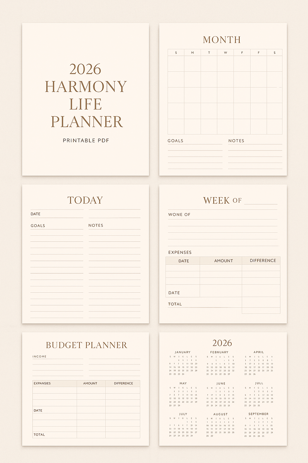 2026 Harmony Life Planner – Mix & Match Printable Set (5 Colors)