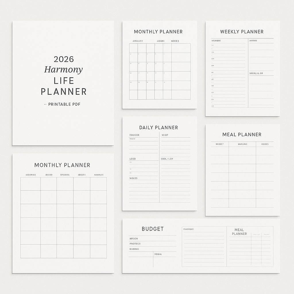 2026 Harmony Life Planner – Mix & Match Printable Set (5 Colors)