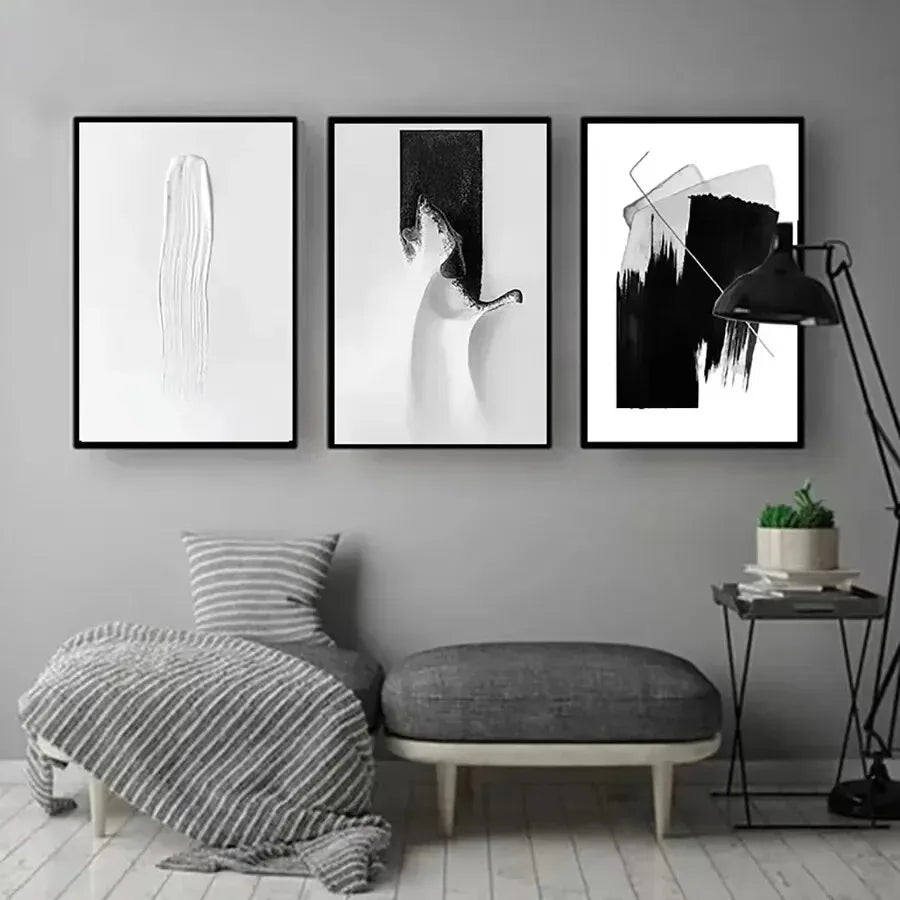 Nordic Modern Style Poster White Paint Scratches Wall Art