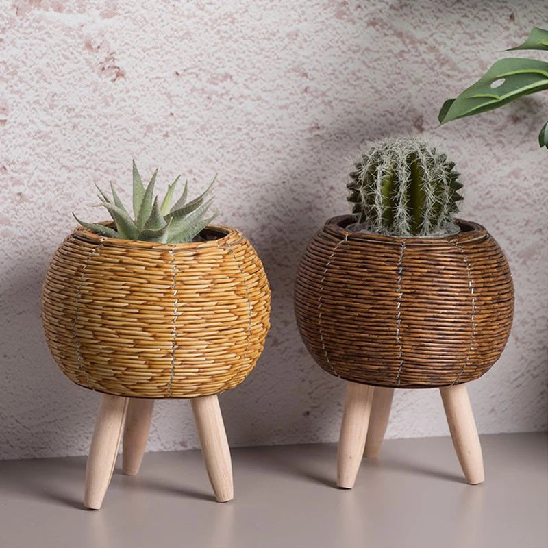 Vintage Planters Imitation Rattan Flower Stand