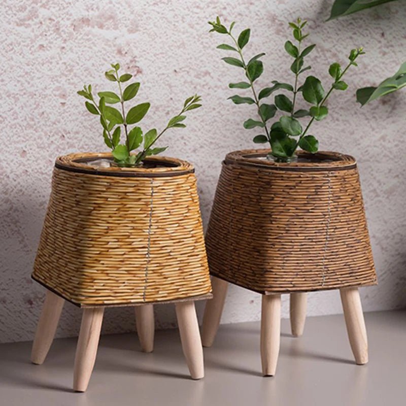Vintage Planters Imitation Rattan Flower Stand