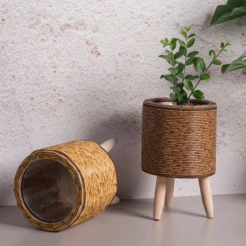 Vintage Planters Imitation Rattan Flower Stand